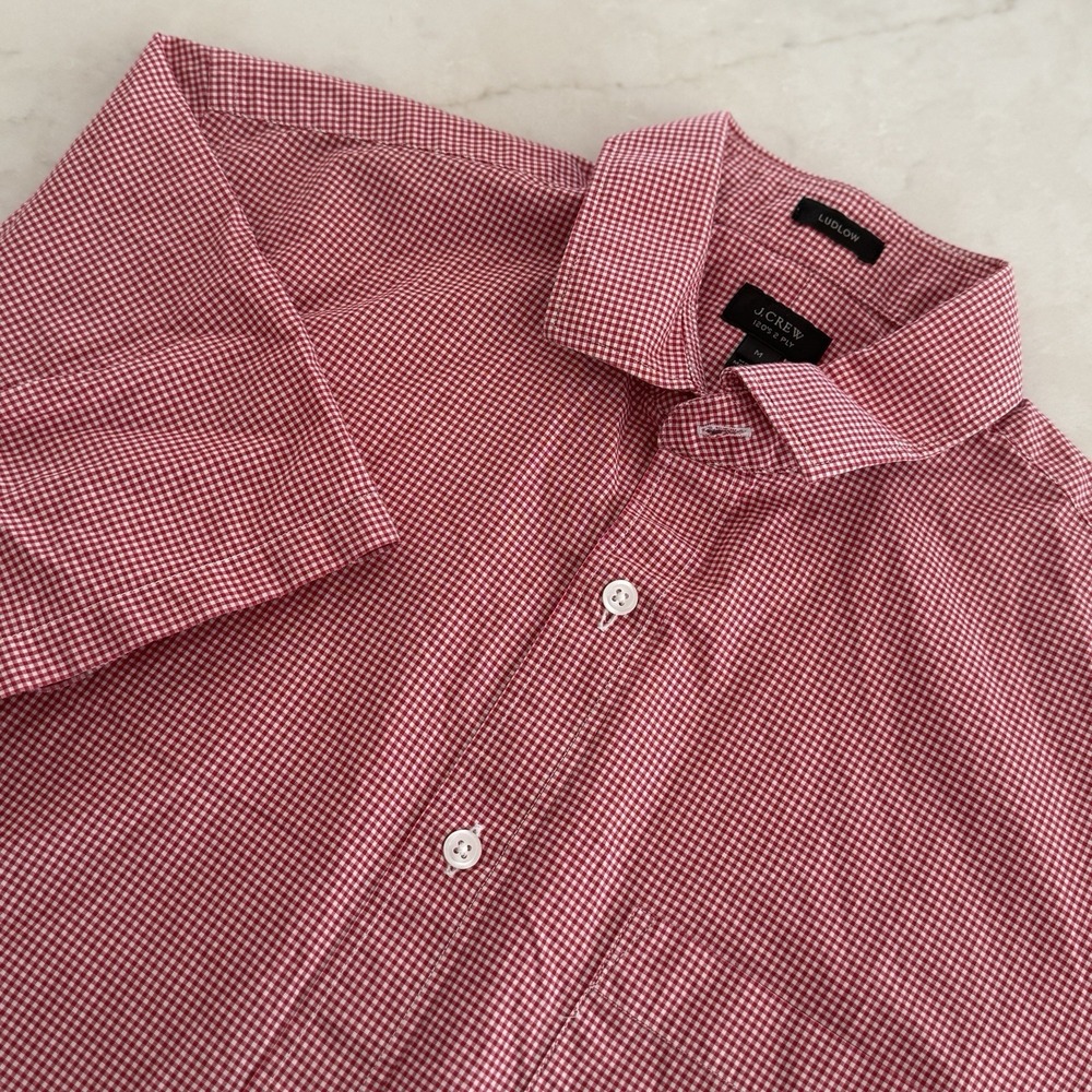 J.Crew Ludlow Mens Red Gingham Check Short Sleeve 2 Ply Shirt Casual Size M